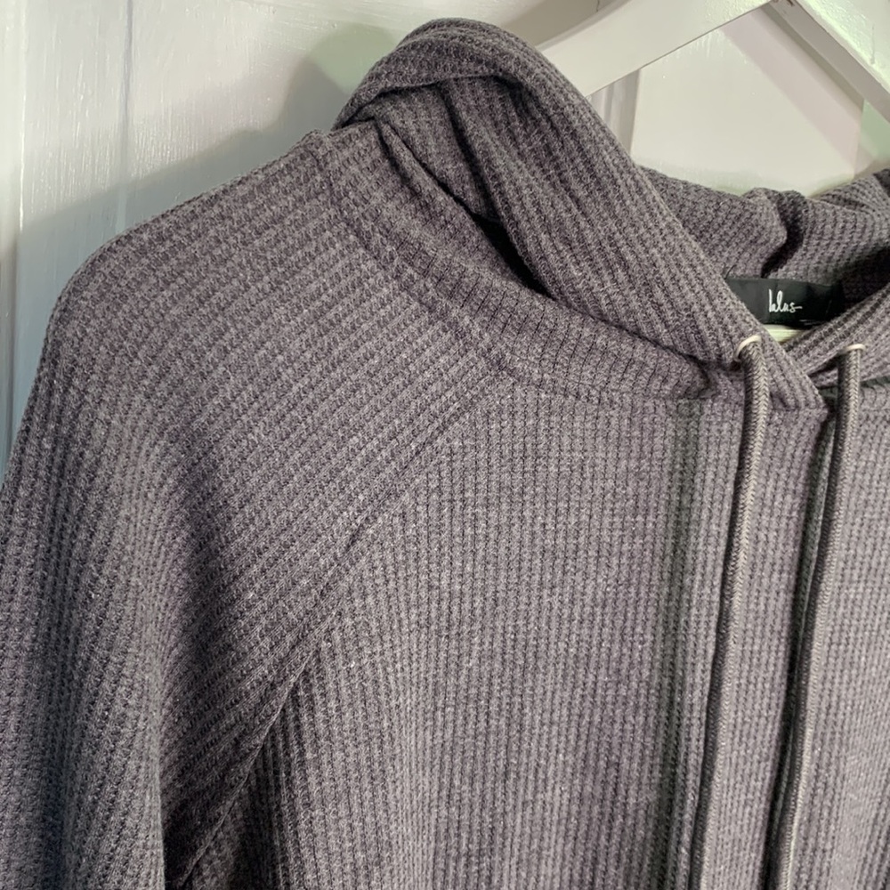 Lulus Upbeat Energy Heather Grey Waffle Knit Hooded Sweatshirt Dress W-829 Sz L - Picture 7 of 14